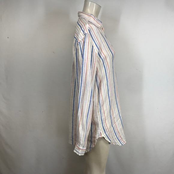 GAP Women's Striped Linen Blend Tunic Shirt Size S Blue Pink Yellow - Picture 4 of 10